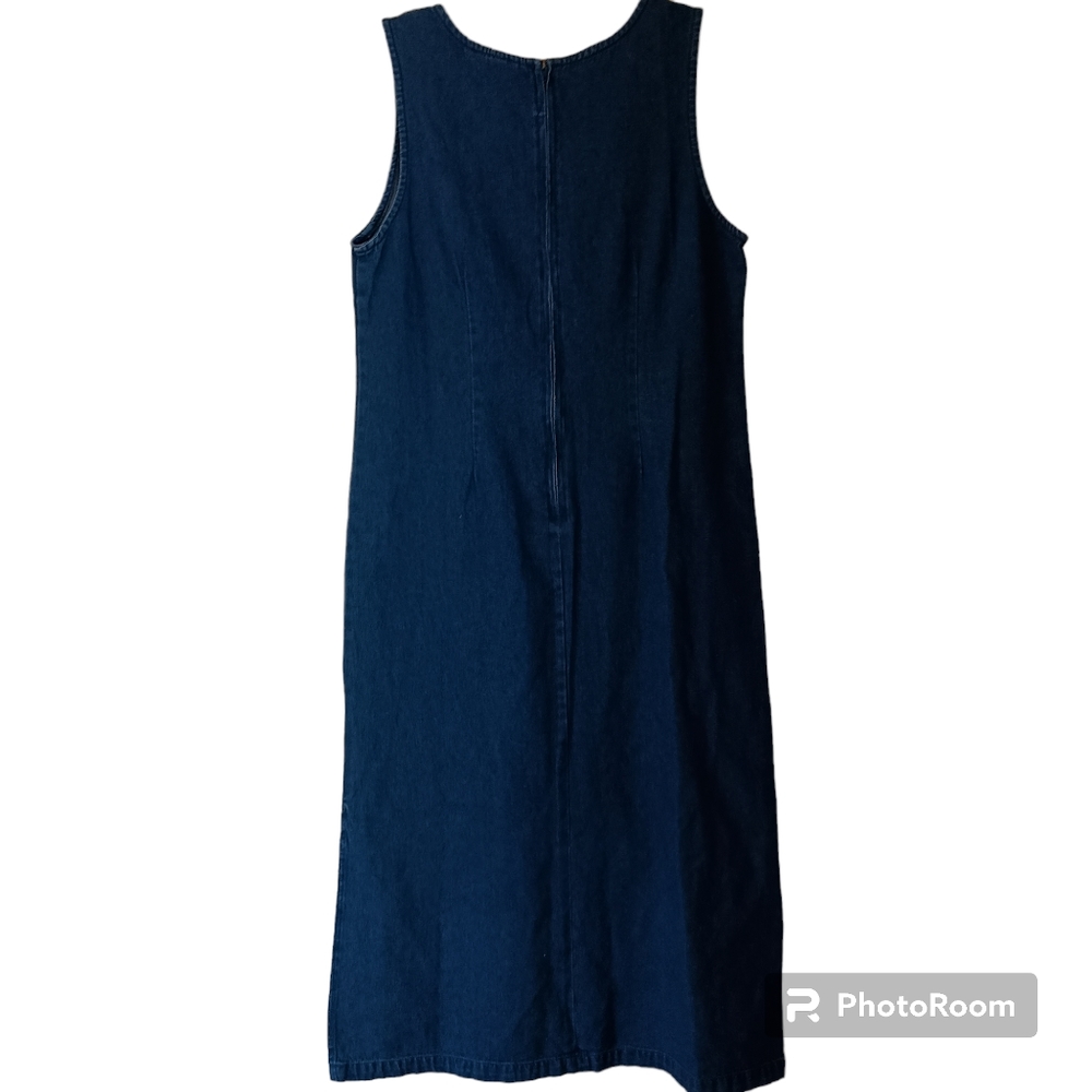 Vintage Dress Denim Midi Jumper Blue J. Women's Size Small Embroidered Flowers - Picture 3 of 10